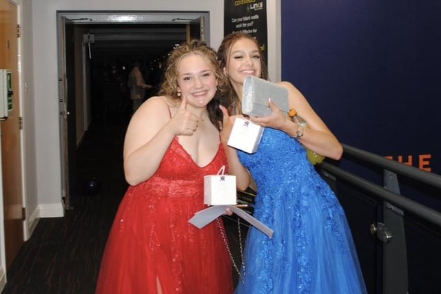Ruby (left) and Emily (right) at Armfield Academy’s prom at Blackpool Football Club.