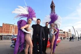 Michael Ball and Alfie Boe launch their new album at Viva Vegas Diner and Bar, Blackpool - as they pose for photographs before a show for fans.  The duo pose with showgirls from Viva