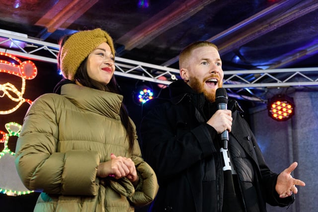 Strictly Come Dancing professional dancers Neil Jones and Katya Jones officially launch Christmas By The Sea on Blackpool's Promenade.