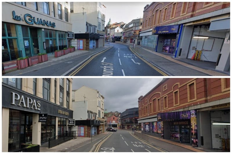The entrance to Church Street from the promenade - as it was just a few years ago in 2018 through to September 2022. The most obvious change is Papa's has replaced Las Iguanas