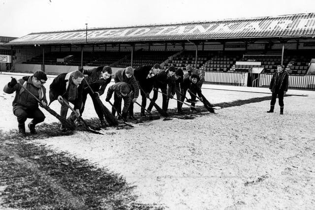 Volunteers clear Blackpool FC pitch in 1982