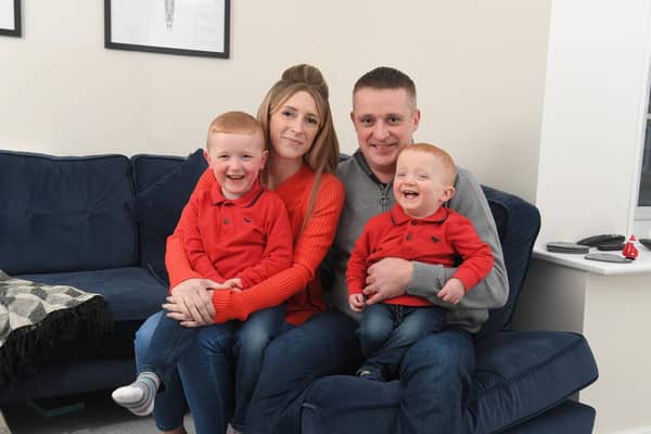 Stacey Mitchell, 34, has been diagnosed with incurable bowel cancer pictured with her husband Scott and boys Blake and Lloyd