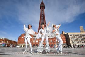 The cast of Mamma Mia on the Comedy Carpet to promote their show at the Winter Gardens