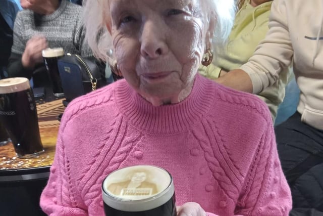 Lorraine Ashcroft sent in a picture of her mum enjoying a well deserved pint of Guinness