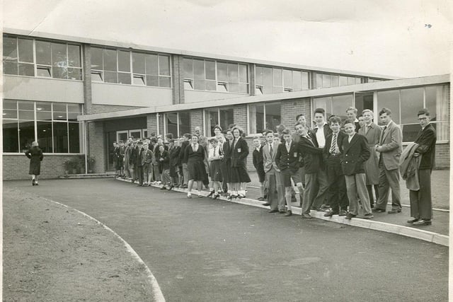 Carr Hill Secondary Modern School Kirkham - students  waiting for the arrival of the Duchess of Kent for the official opening of the school in 1958