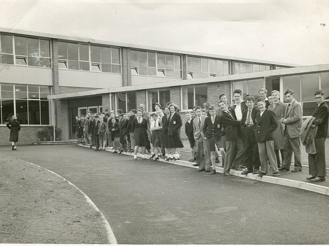 Carr Hill Secondary Modern School Kirkham - students  waiting for the arrival of the Duchess of Kent for the official opening of the school in 1958