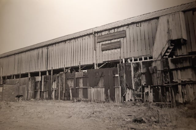 February 1985 - a tired looking exterior propped up by broken, corrugated fencing