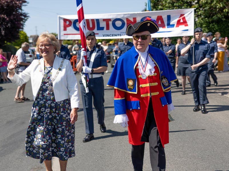 Deputy Mayor Sue Catterall. with Poulton Town Crier Mike Middleton during Poulton Gala. Photo Martin Bostock Photography