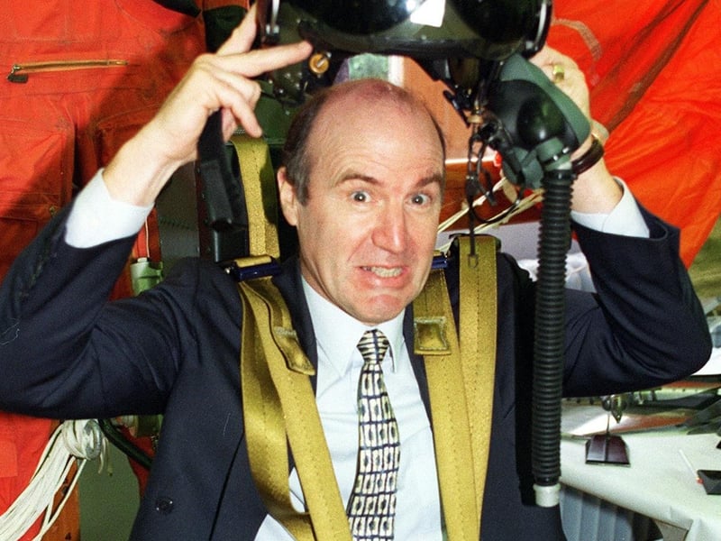 Bill May, headteacher at Fleetwood High School, in the ejector seat which had been brought to their careers exhibition in 1998 by British Aerospace