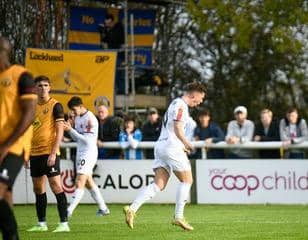 AFC Fylde's Nick Haughton celebrates after opening the scoring. Picture: Steve McLellan