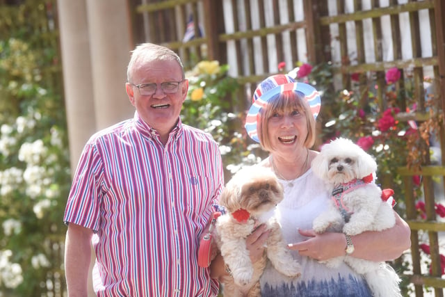 Nigel and Lynne Patterson with Jojo and Pippa  at the Stanley Park dog club jubilee party.