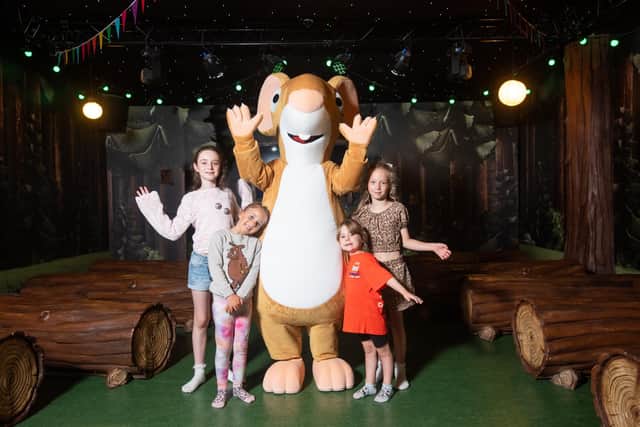 Five-year-old Ruby Marshall, diagnosed with Pearson's Syndrome at just 11 months old, meets her hero Mouse at The Gruffalo & Friends Clubhouse in Blackpool. Ruby was joined by sisters Connie, nine, and Freya, seven, and a family friend.