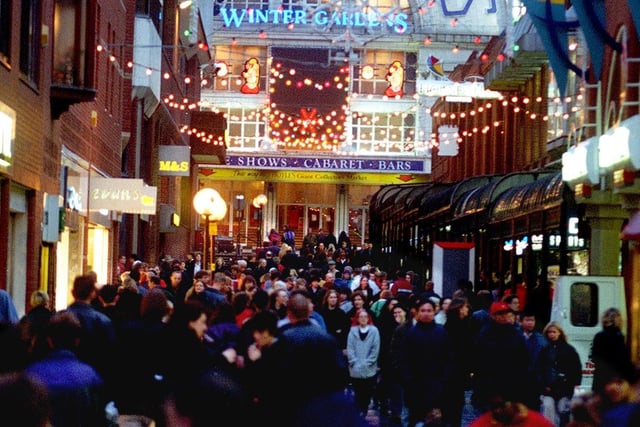 Christmas Lights on Victoria Street and people making the most of late night shopping in 1997