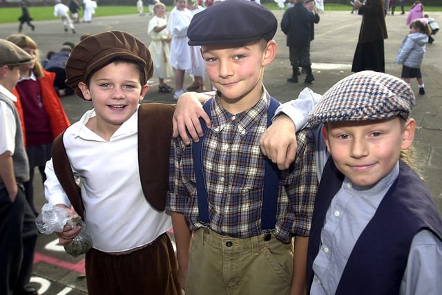 Northfold County Primary School - Years 5 and 6 dress up as Victorians and Ancient Greeks. Pictured left to right are Albert Carney, 9, Joshua Few, 10, and Bobby Hayden, 10.