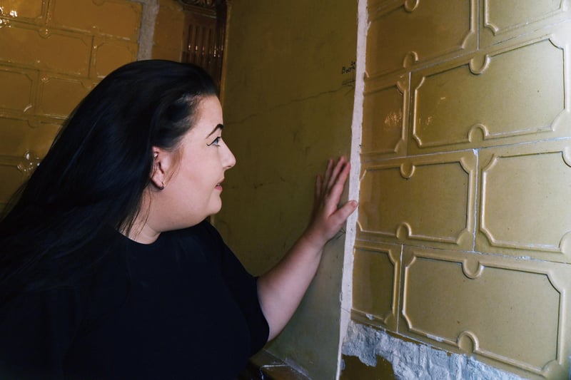 The baths were boarded up in the 1950s and covered in thick plaster. It was difficult to remove but volunteers at Blackpool Civic Trust persevered in their task. Steph Eaves shows how dense the plaster was