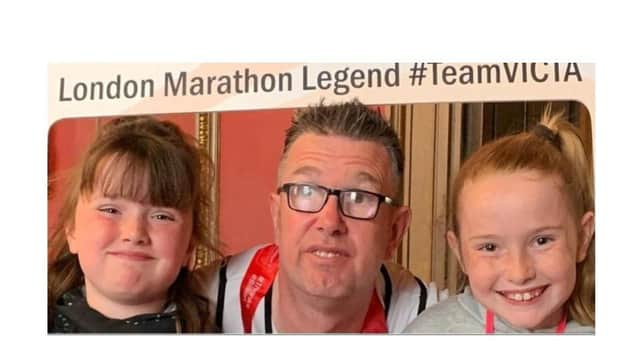 Lee and his two girls: Millie left and Olivia right after Marathon 2021