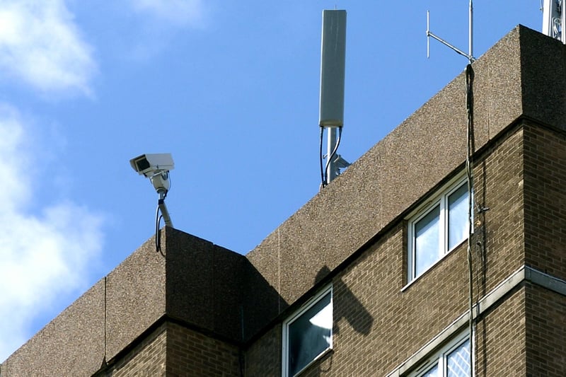 CCTV camera on one of the tower blocks as part of a focus on improving the area in 2004