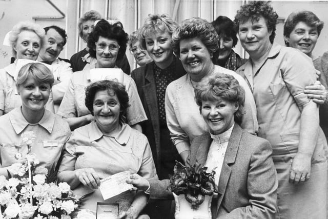 Mary Ellen Edwards was pictured with friends as she retired from South Shields Hospital after 26 years as a nursing auxiliary. Is there someone you know in the photo?