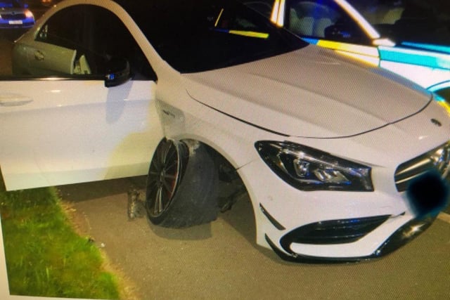 This Mercedes went the wrong way around two roundabouts and then the wrong way on the A583 dual carriageway in Kirkham.
Police stopped the vehicle to prevent danger to the public.
It transpired that the car had been stolen from Manchester city centre. Five people were arrested.