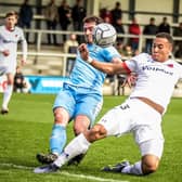 Douglas Taylor deserved to crown his impressive home debut for AFC Fylde against Farsley with a goal Picture: STEVE MCLELLAN