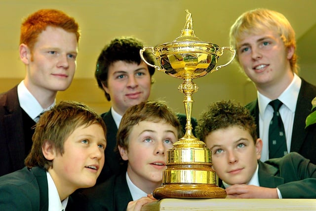 The Ryder Cup visits Arnold School, Blackpool. Back, from left, Lee Ashworth, Sam Cole and James Hodson. Front, from left, James Craigen, Thomas Wright, and Stephen Hurst