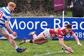 Adam Lanigan touches down for one of Fylde's five tries against Tynedale at the Woodlands Picture: Chris Farrow/Fylde RFC