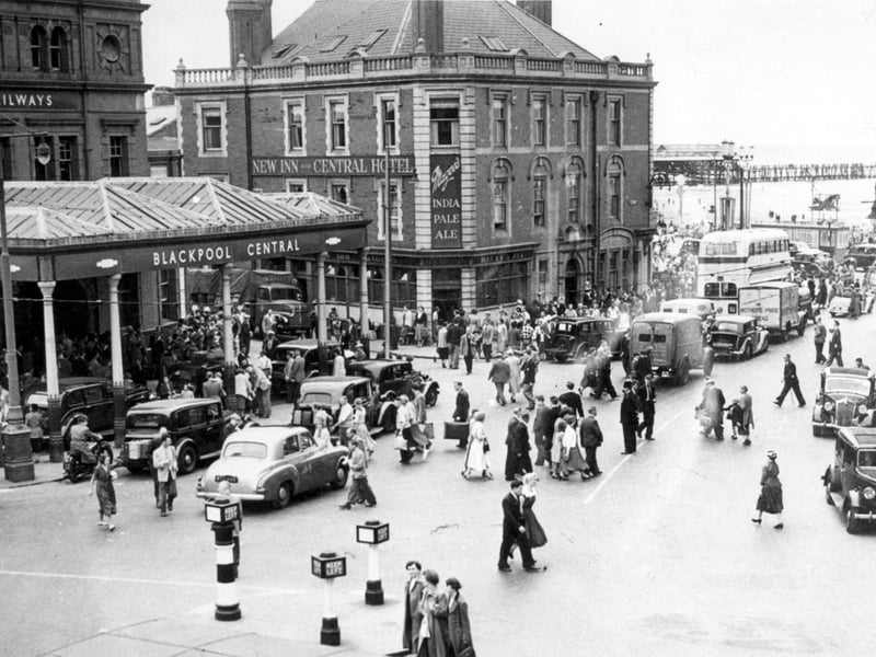 Blackpool Central Station together with the New Inn and Central Hotel building which were both swallowed up in the 1970s by the giant Coral Island complex