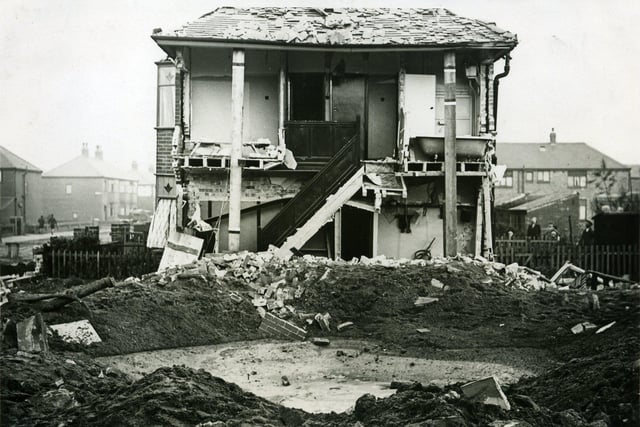 During World War Two this house on Lindale Gardens close to the corner of Faringdon Avenue, South Shore was badly damaged by a German bomb during an air raid in 1940. Today there is no obvious evidence of the devastation caused to this quiet area of Blackpool