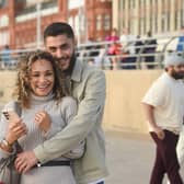 Samet, a barber from Manchester, proposed to Charmaine on Blackpool beach with a message on a plane.