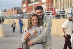 Samet, a barber from Manchester, proposed to Charmaine on Blackpool beach with a message on a plane.