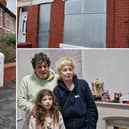 Left: Danielle Caton, Right (lower): Damien and Joanne Dinsmore with their daughter Ruby. Residents on Henry Street in Blackpool are being made homeless to make way for a new stand at the football stadium.
