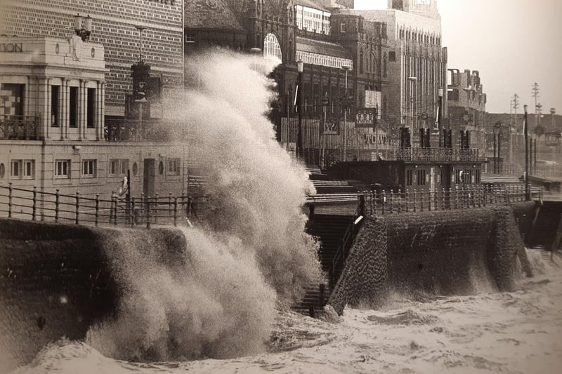 The promenade taking a battering in November 1977. This was the storm which destroyed sea defences across the Fylde Coast causing major flooding in Fleetwood