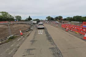 Two lanes were reduced to one near Skippool roundabout as work continued on the A585 Windy Harbour project (Credit: Google)