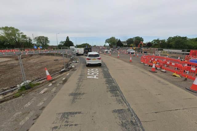 Two lanes were reduced to one near Skippool roundabout as work continued on the A585 Windy Harbour project (Credit: Google)