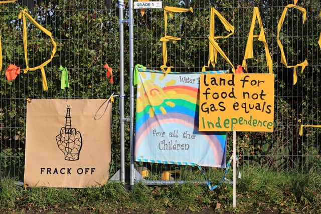 Posters outside energy firm Cuadrilla's site in Preston New Road, Little Plumpton, near Blackpool when fracking was underway in 2018. Peter Byrne/PA Wire