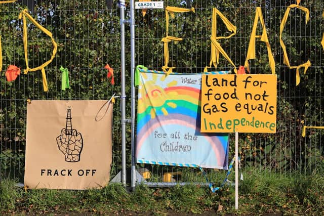 Posters outside energy firm Cuadrilla's site in Preston New Road, Little Plumpton, near Blackpool when fracking was underway in 2018. Peter Byrne/PA Wire