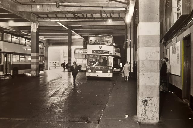 Wide open entrances and exits made for a cold, drafty bus station. This was in 1982