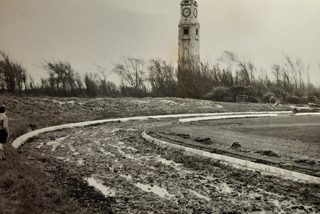 This picture shows the running track under construction in 1961