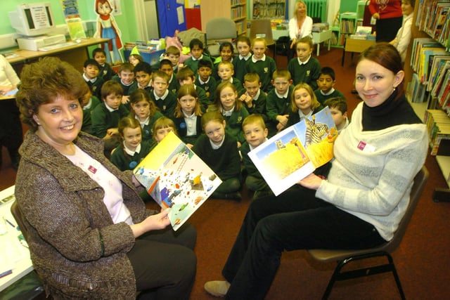 Pupils from St Kentigern's School enjoy a multi-lingual story telling session at Blackpool Central Library. Pictured left to right at front are English storyteller and library staff member Lynne Cowap-Frenchm and Polish storyteller Eliza Marland