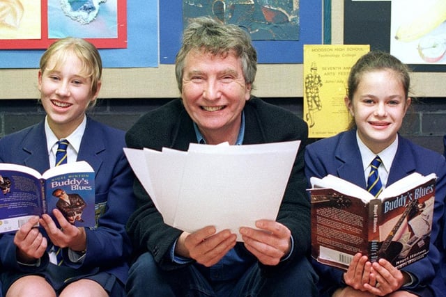 Author Nigel Hinton with Emma Toole and Helen Poole in 1997