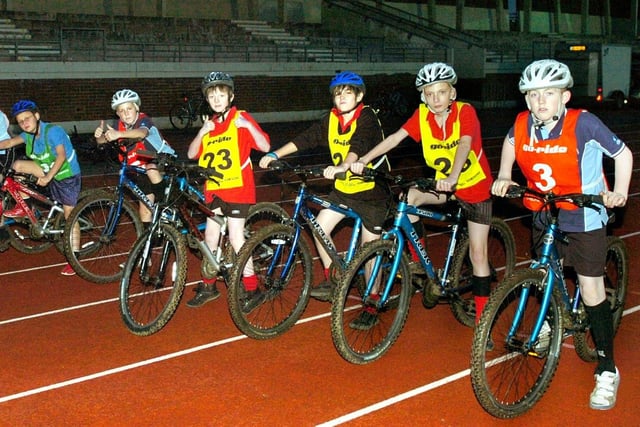 The start of the boys race during the schools cycling event at Blackpool's Stanley Park for students of Collegiate, Bispham, Palatine and Beacon Hill schools