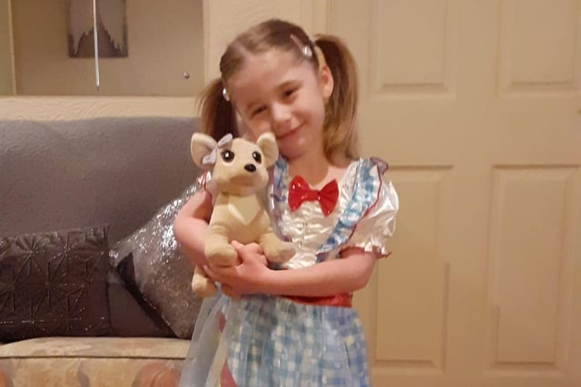 And your little dog too! Willow-Rose, age 4, as Dorothy from the Wizard of Oz.
