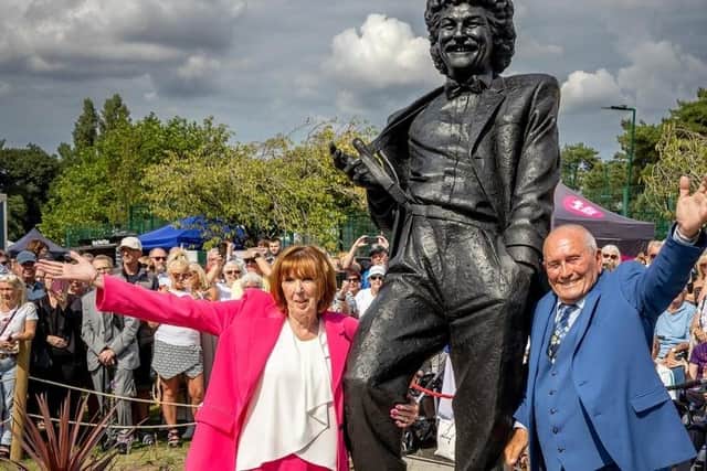 Yvonne Ball and Tommy Cannon at the unveiling of the Bobby Ball statue at Lowther Gardens, Lytham, on Sunday, August 28
