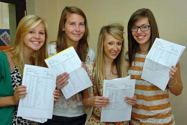 Montgomery High School GCSE results day. From left, Isabel Lomas, Rhianne Smith, Lucy Warren and Hannah Thornton
