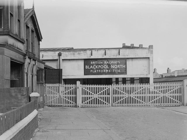 View of North Station platforms 7-16. On the far right behind the post is the roof of The Wheatsheaf Hotel on Talbot Road showing a Lions Ales sign