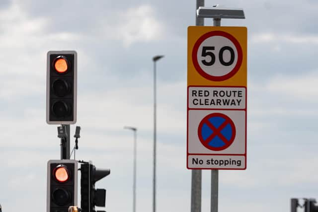 One of the main signs showing drivers on the Preston Western Distributor Road that the speed limit is 50mph