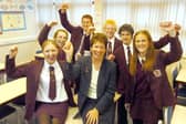 Montgomery High School came top in the GCSE results for a second consecutive year in 2005. L-R are pupils Rachel Anderson, Kristy Thomas, Greg Wilson, Gary Rawcliffe, Clayton Yeo and Nicola Holdich. With them is head of Year 11 Elizabeth Leeson