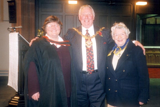 Elmslie Girls' School Head Susan Woodward Mayor of Blackpool Henry Mitchell & Former Pupil Dorothy Ford pictured in 1998