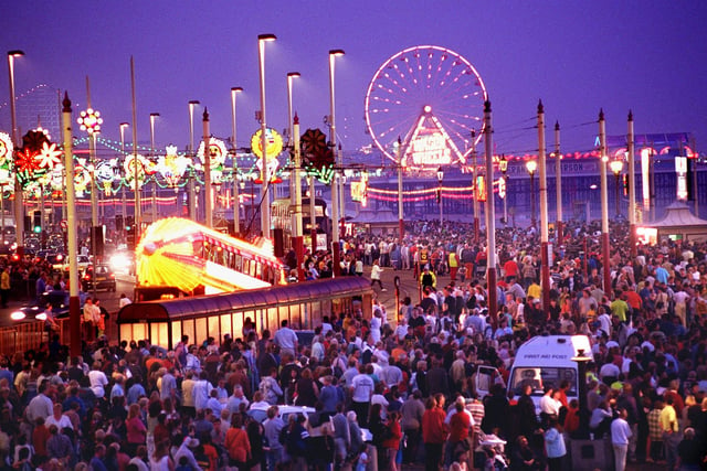 And the place comes to life at night - crowds throng the Promenade for a firework display in 1998