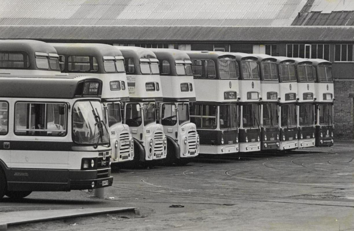 Buses at the Blackpool Corporation depot in 1985